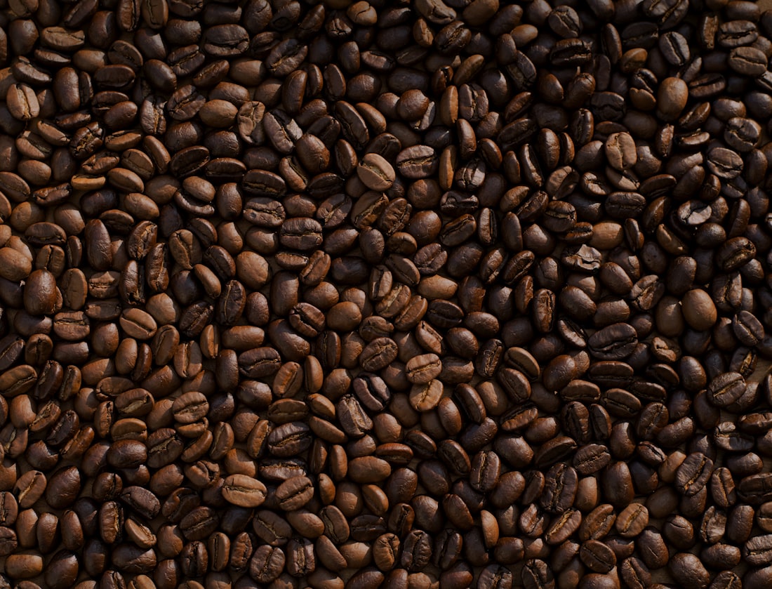 Roasted coffee beans up close