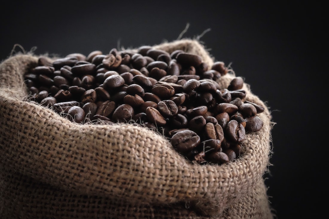 Roasted beans in a burlap sack